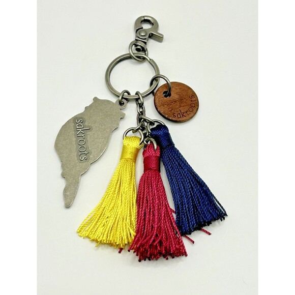 Sakroots Pewter Multicolor Enamel Owl Bag Charm Keychain with Tassels - Picture 7 of 11